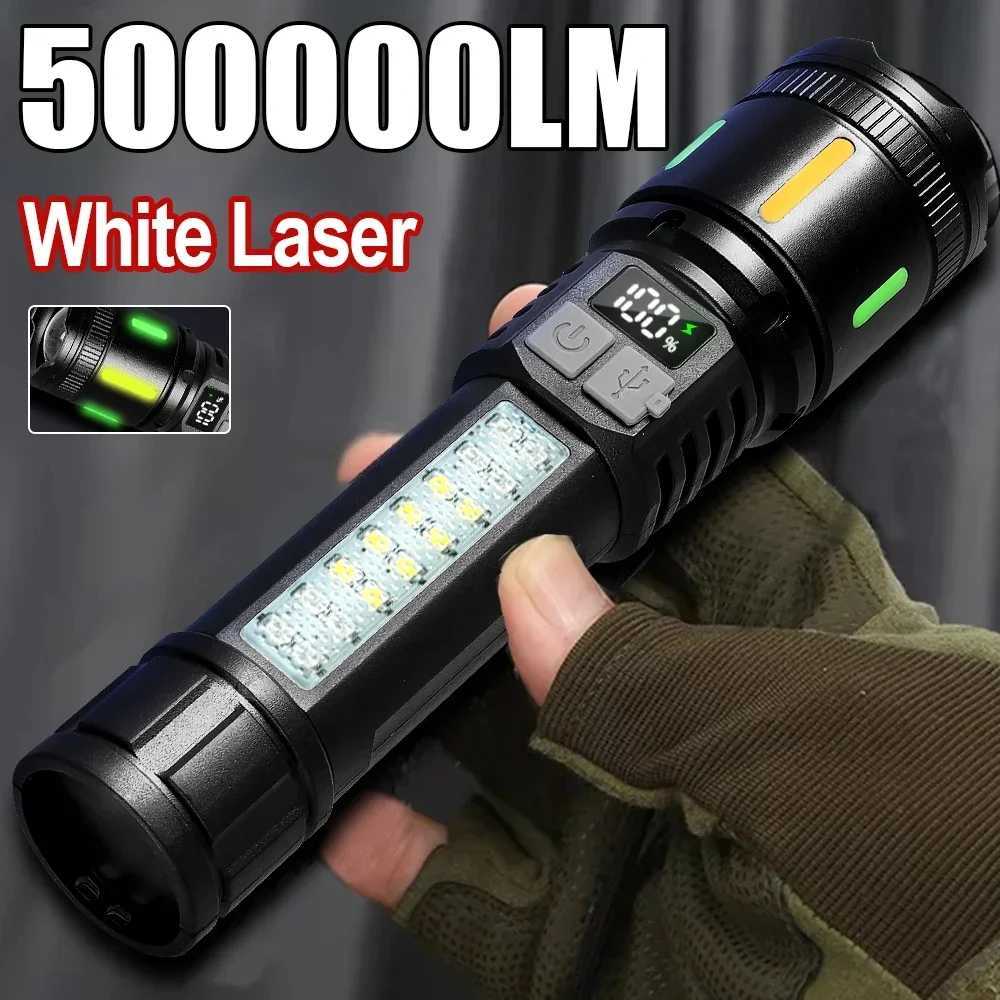 500000 Lumens Ultra Powerful Flashlight Rechargeable Portable Lantern Waterproof Tactical Flashlights Outdoor Strong Light Torch W250701