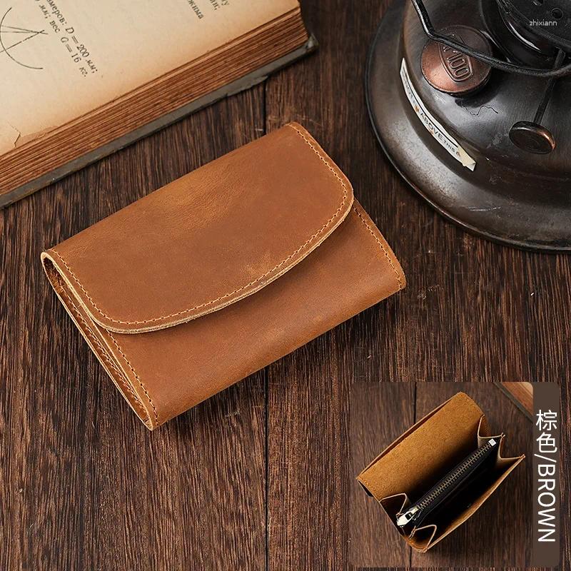 Card Holders Vintage Holder Men Genuine Leather Small Wallet Money Bag ID Case Mini Purse For Male Tarjetero