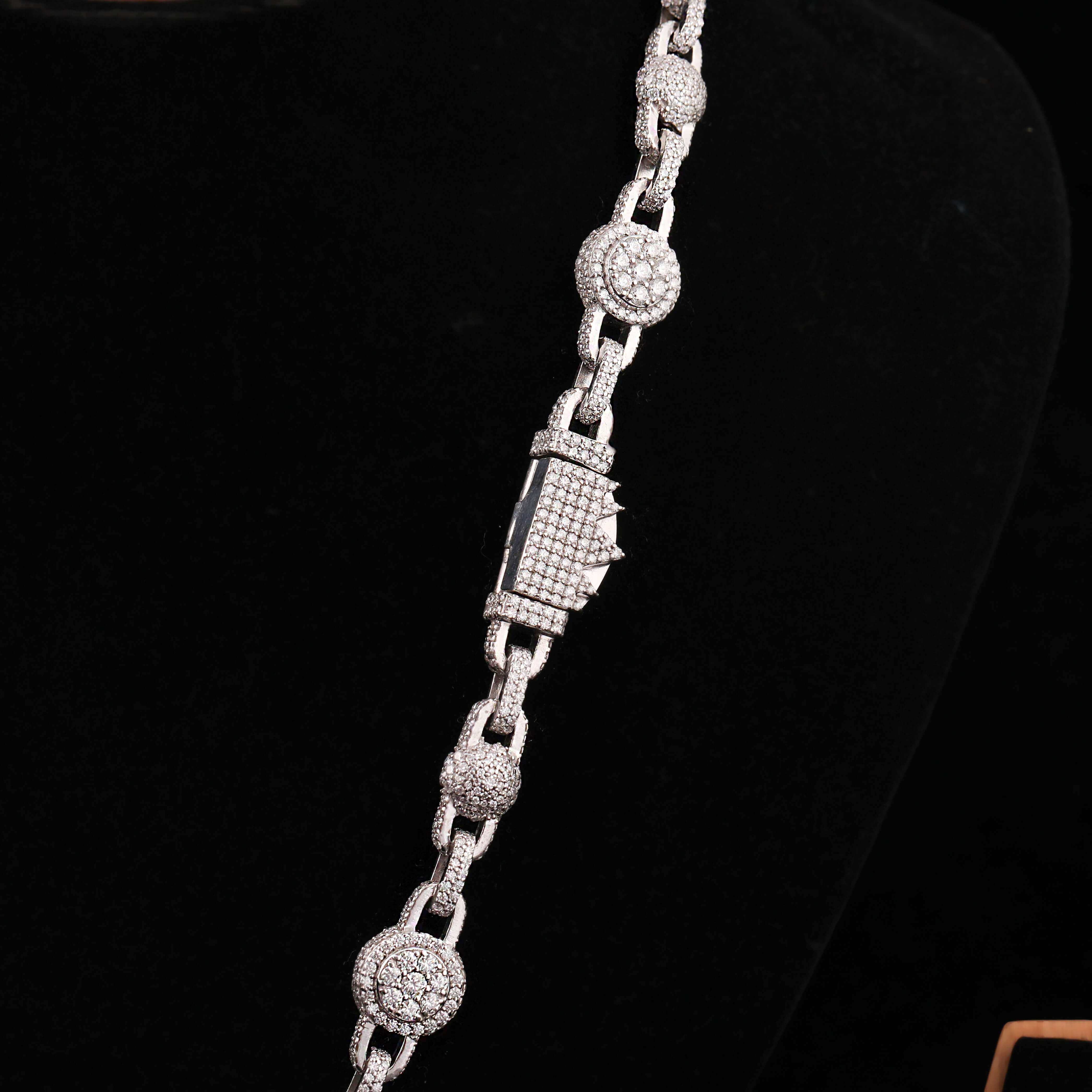 Cuban Ball Link Chain Iced Out Fine 925 Sterling Silver Moissanite Round Cut Diamond Link Chain with Hip Hop Rapper Style
