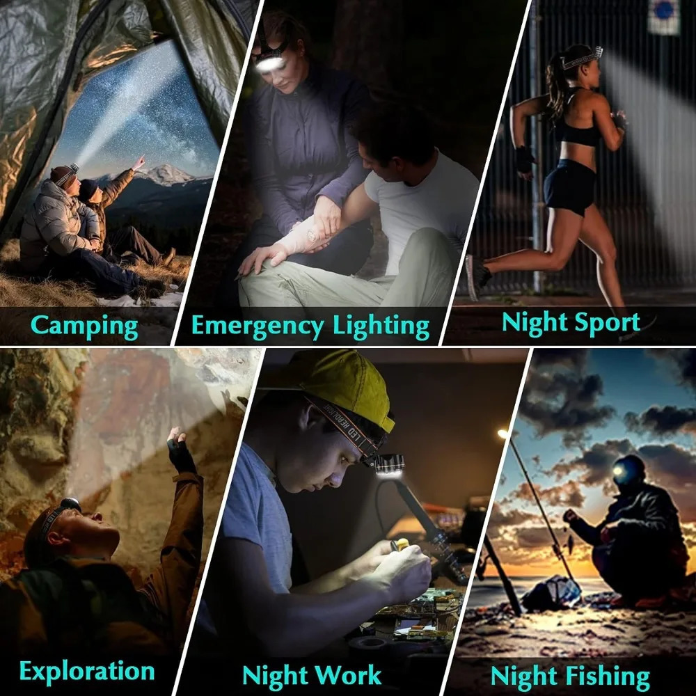 LED Usb Rechargeable Headlamp High Lumen Bright Head Lamp With 8 USB Headlight IPX4 Waterproof Flashlight Camping Light 250624