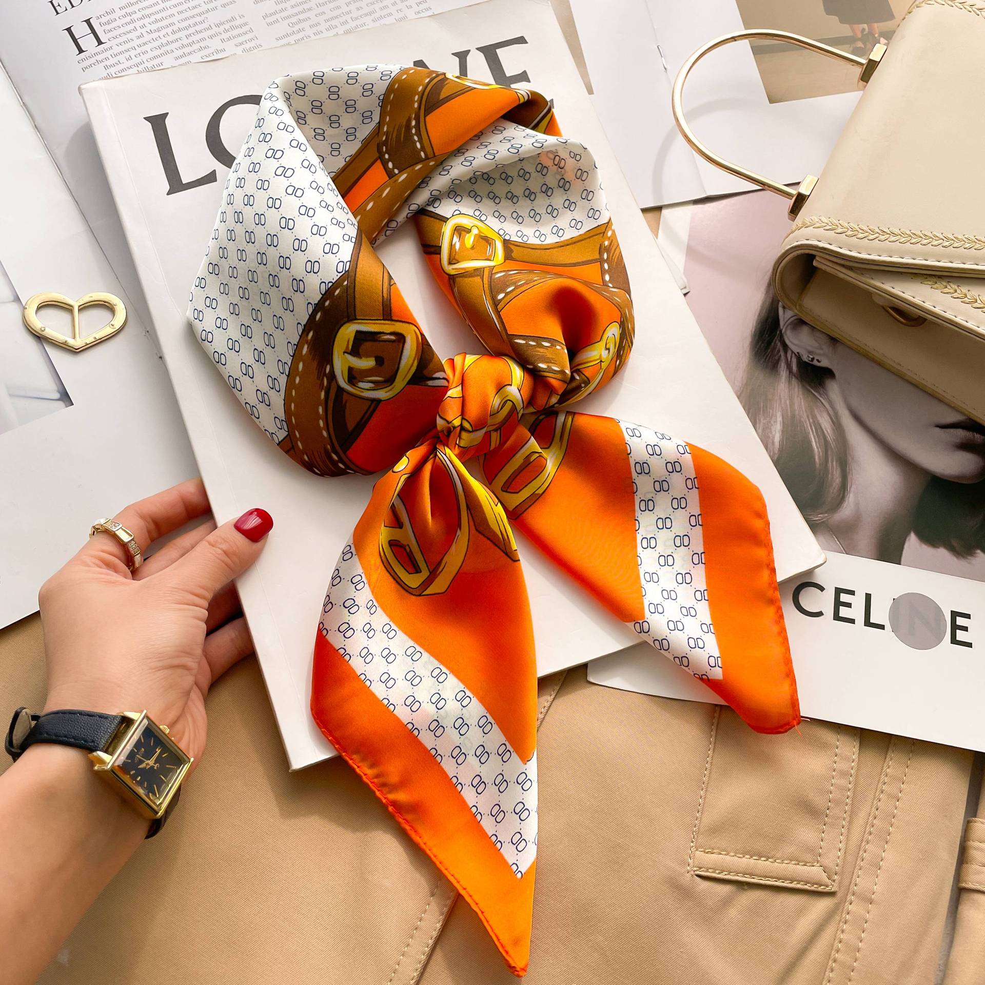 13Style Fashion Print Floral Silk Scarf Headband for Women Scarves Paris Shoulder Tote Lage Ribbon Head Wraps70x70CM