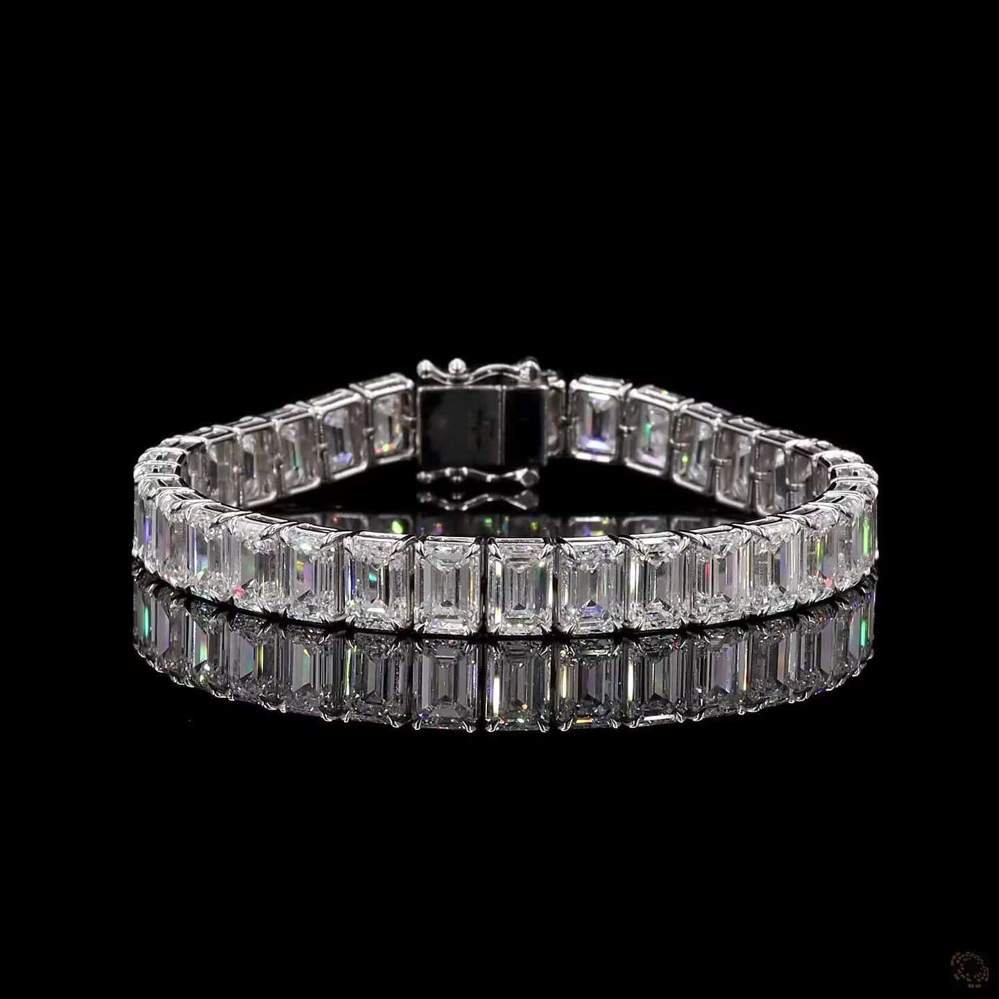 925 Sterling Silver Tennis Bracelet Emerald Cut Iced Out High-End Moissanite Diamond Look Secure Locking Clasp for Gift