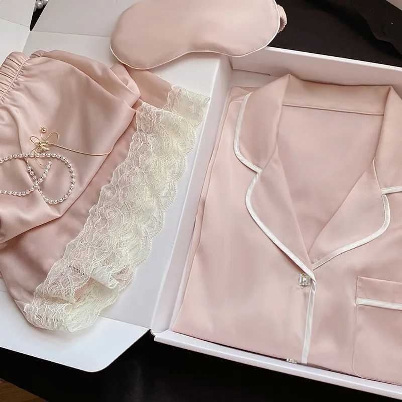 New Ice Silk Pajamas Womens Summer Simple Ins High Value Sweet Girl Short-Sleeved Pajamas Homewear Summer Womens Clothing l250627