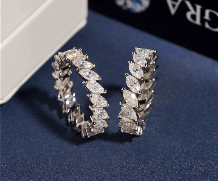Pass Diamond Tester 925 Sterling Silver Marquise Hip Hop Eternity Band Moissanite Diamond Ring