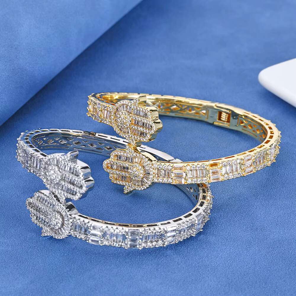 Luxury VVS D Color Moissanite Tennis Bracelet 925 Sterling Silver Baguette Cut Moissanite Adjustable Open Cuff Bracelet for Gift