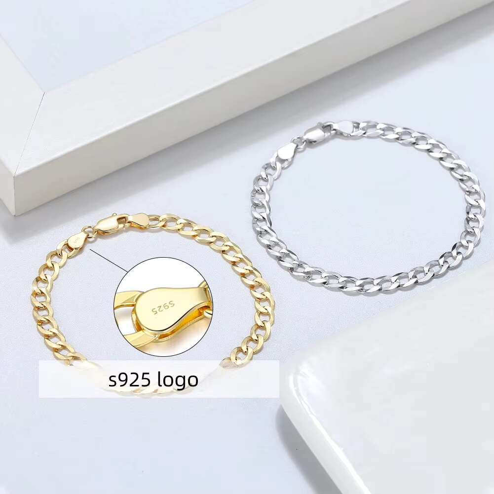 18K Gold Plated 3mm Width S925 Sterling Silver Cuban Chain Bracelet Simple Fashionable Handmade Bracelet Jewelry for Men Women