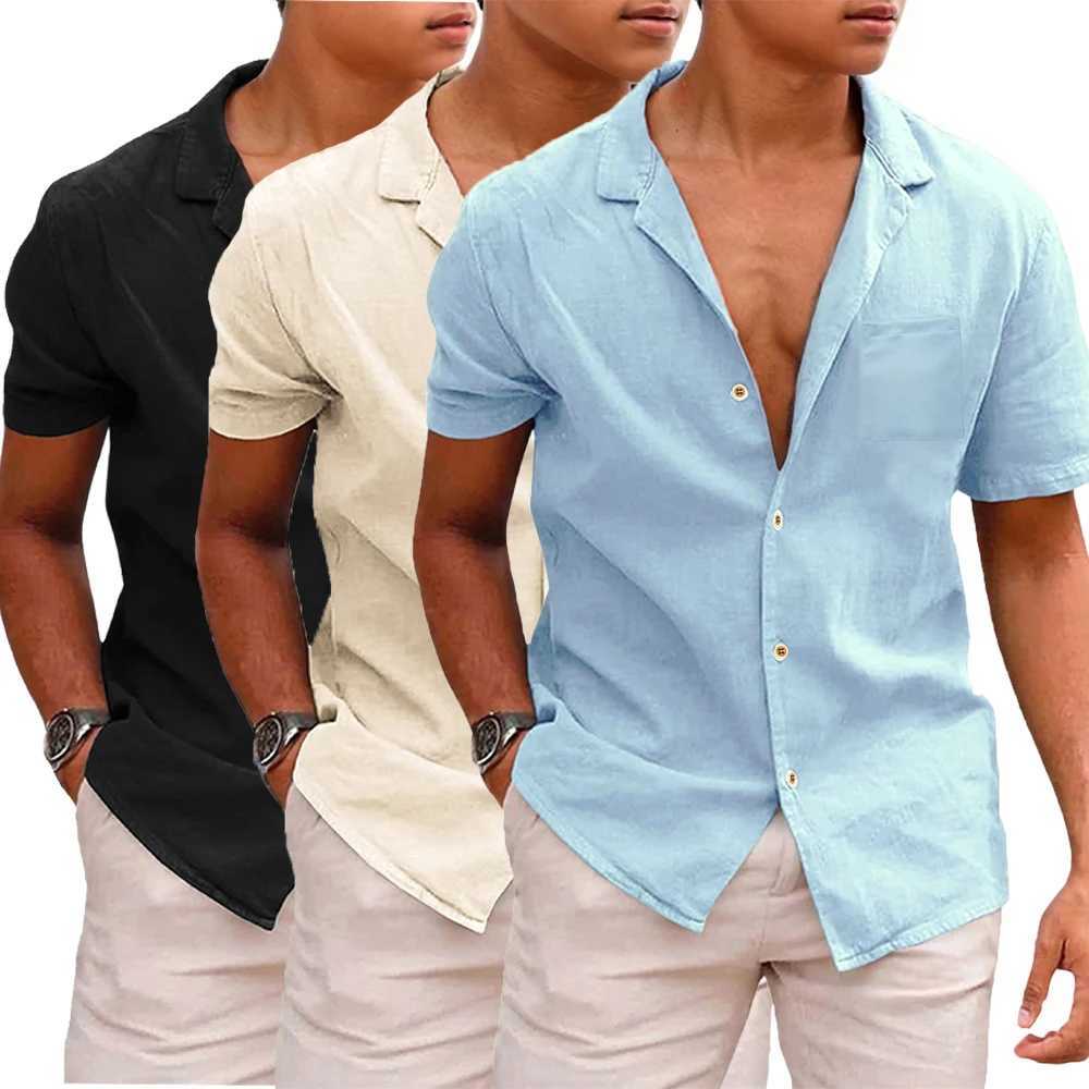 Mens Short-Sleeved Shirts Summer Solid Color Comfort Collar Casual Beach Vacation Shirts Casual Lightweight Button Shirts W250627