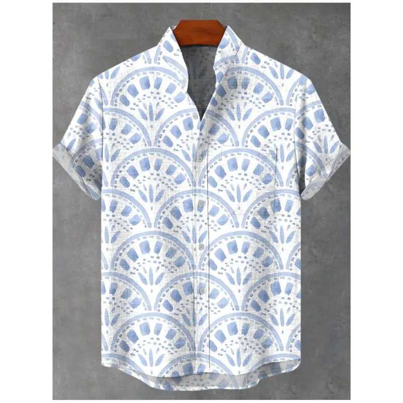 2025 Mens New Striped Linen Short Sleeve Shirt For Summer Refreshing And Comfortable Fabric High Quality Button Top W250627