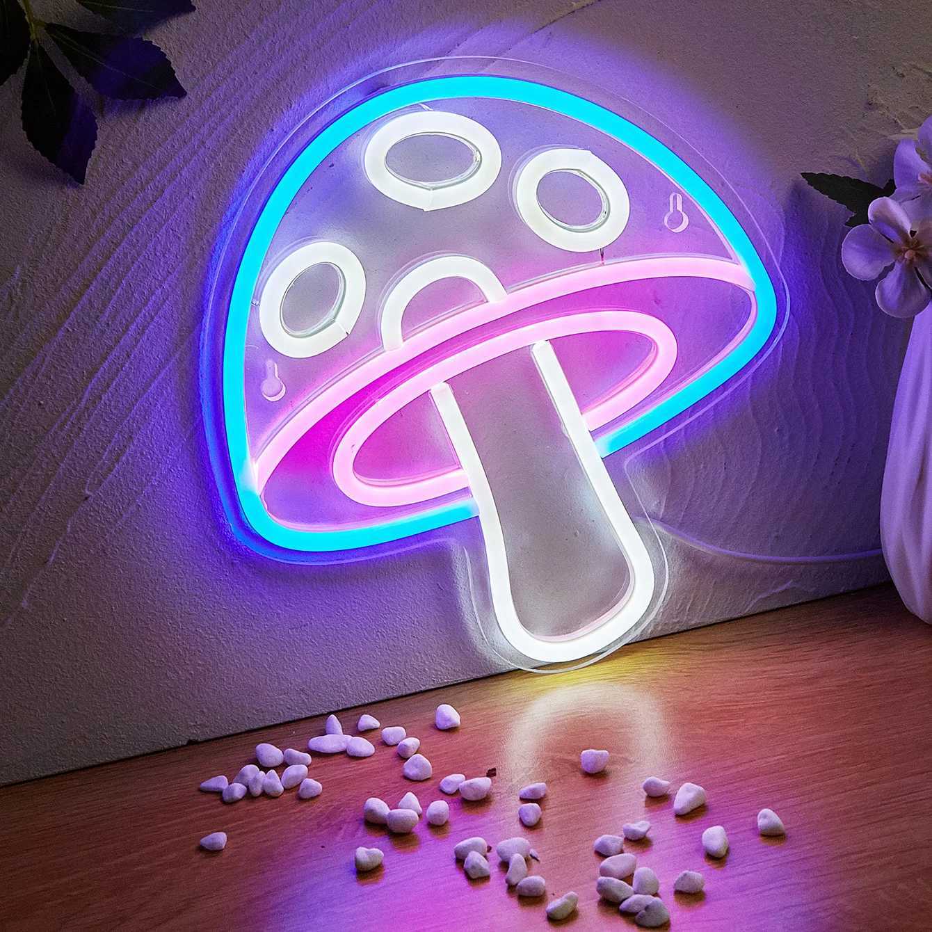 Chi-buy LED Neon Mushroom USB Powered Neon Signs Decor Lamp Signs Birthday Gift Wall Art For Bedroom Room Bar Shop XJ250626