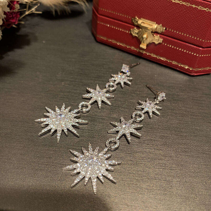 Moissanite suower octagonal star super fairy tassel long floral earrings for women