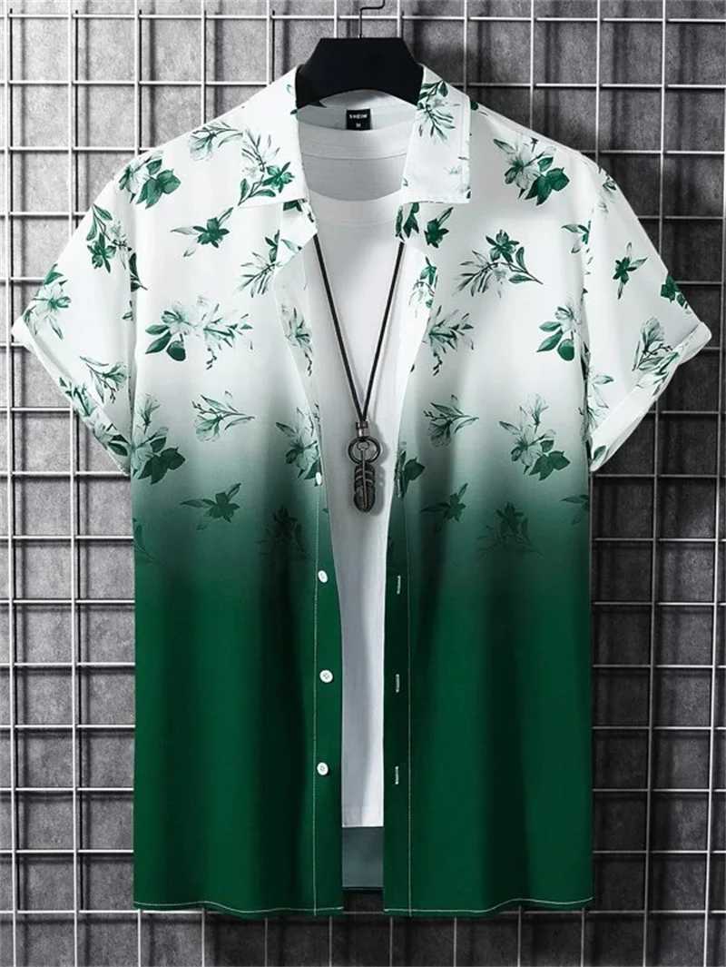 Hawaiian Plant Style Mens Shirts Summer Beach Party Short Sleeve Shirt Mens Outdoor Breathable Top Fashion Street Clothing W250627