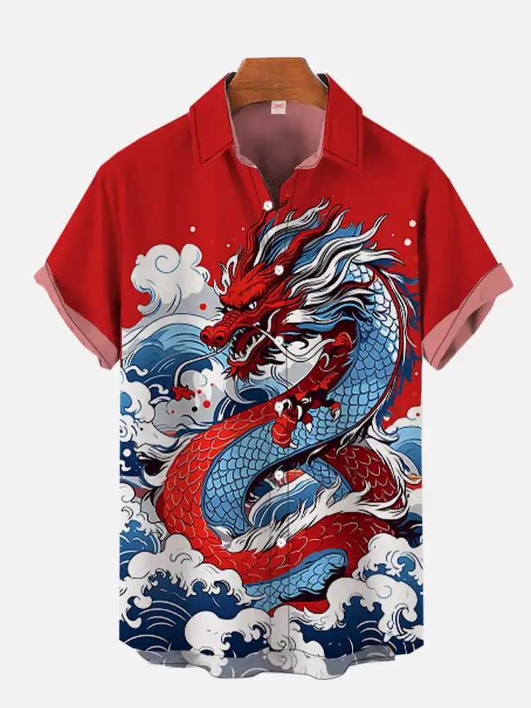 Mens Shirt Dragon Print Casual Daily Tops 3D Printing Short Sleeve Shirt Summer Fashion Unisex Hawaiian Samurai Cat Shirts W250627