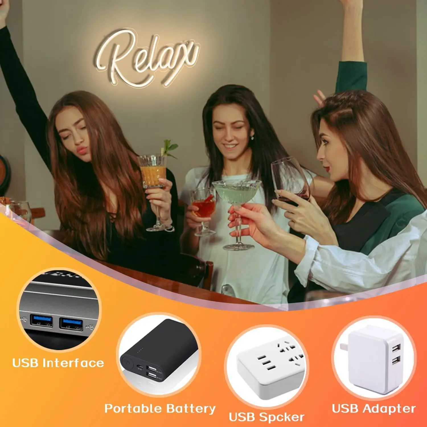 Relax Neon Sign LED Neon Sign Light for Wall Decor Letters USB Powered Dimmable Night Light for Bedroom Birthday Party Gift XJ250626