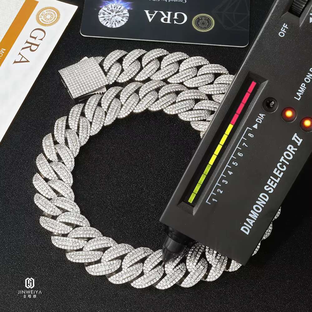 18mm Hip Hop Jewelry 925 Silver Necklace Iced Out CZ Diamond Moissanite Cuban Link Chain Necklaces for Men