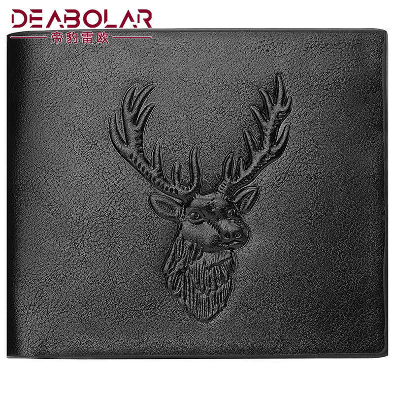 Deer Head Embossed Student Fashion Short Credit Card PU Soft Leather Binder Wallet for Men wallet designer mens wallet