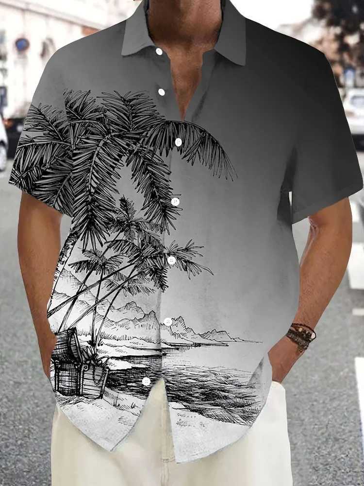 2025 Mens Colorblocking Striped Printed Button Down Short Sleeve Shirt Large Size 5XL High Quality Hawaii Beach Tops W250627