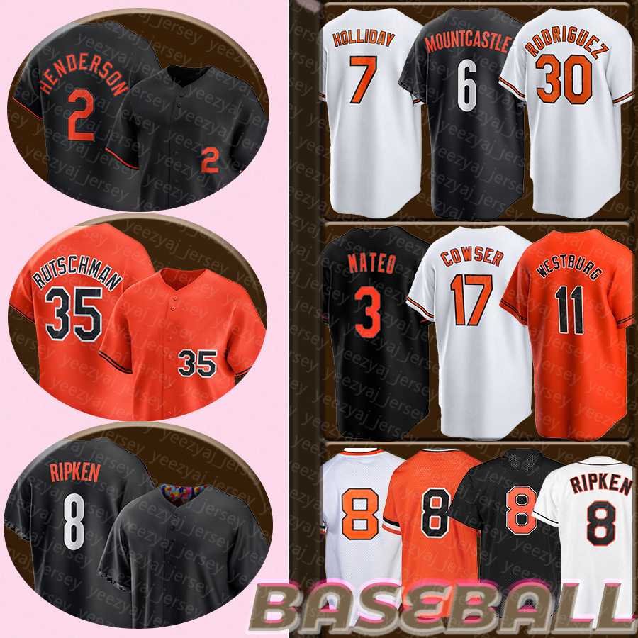 Adley Rutschman Baseball Jerseys Men's Grayson Rodriguez Colton Cowser 2 Gunnar Henderson Ryan Mountcastle 8 Cal Ripken Jr Jackson Holliday Orioles Jordan Westburg