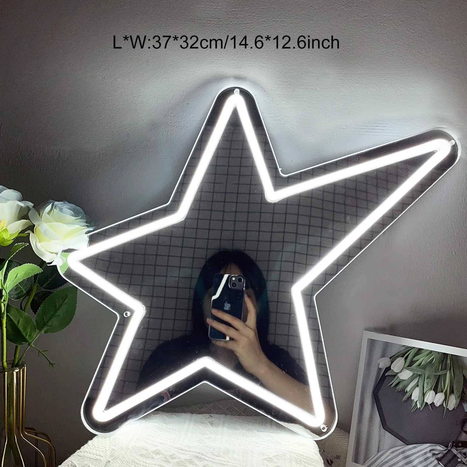 Star Mirror Neon Sign for Wall Decor USB LED Mirror Neon Light Sign Home Bedroom Game Girls Party Kids Room Decor Night Light XJ250626