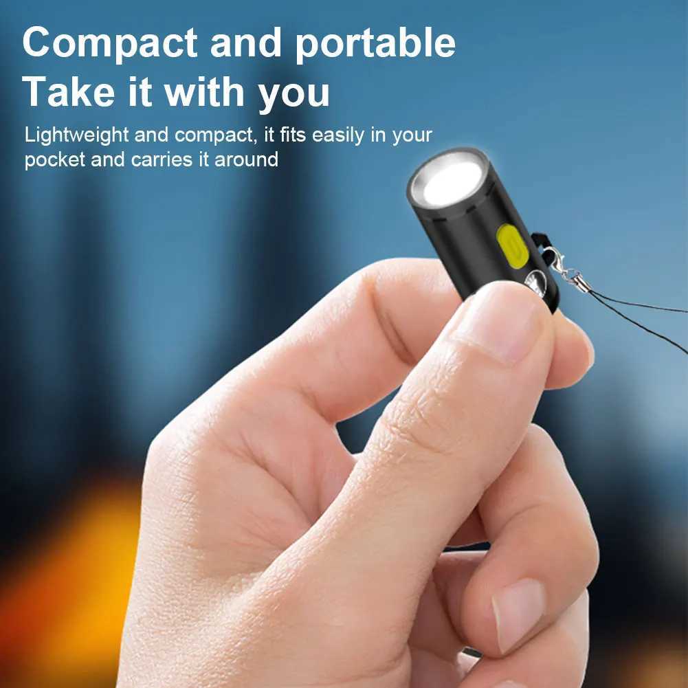 Type-C LED Handheld Strong Light Pocket Keychain Flashlight Mini Flashlight Small Torch Light Outdoor Hiking Camping Accessories W250701