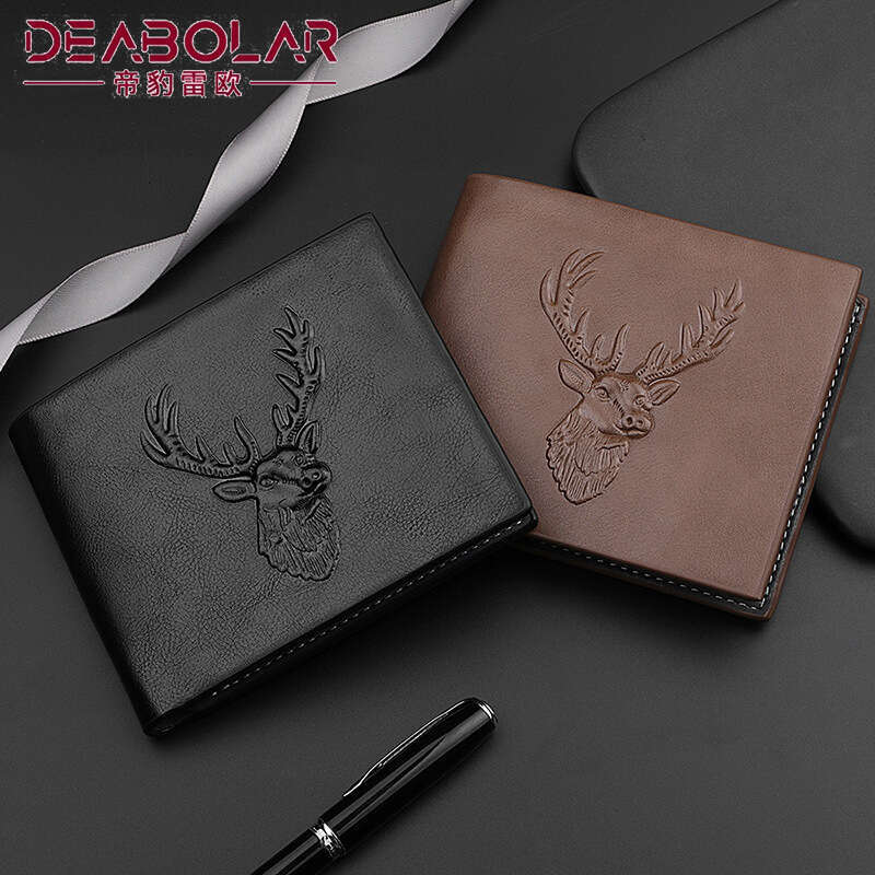 Deer Head Embossed Student Fashion Short Credit Card PU Soft Leather Binder Wallet for Men wallet designer mens wallet