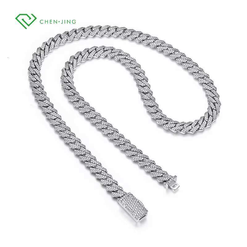 Fine Jewelry White Solid 10K 14K 18K Gold Lab Diamond Cuban Link Chain 6mm 8mm 10mm 12mm Cut HPHT Diamond Cuban Necklace