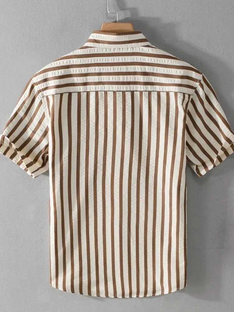 Shirts for Men with Pocket Striped Short Sleeve Mens Shirt Tops Original High Quality Luxury Sleeves Slim Fit Cotton Normal Sale W250627