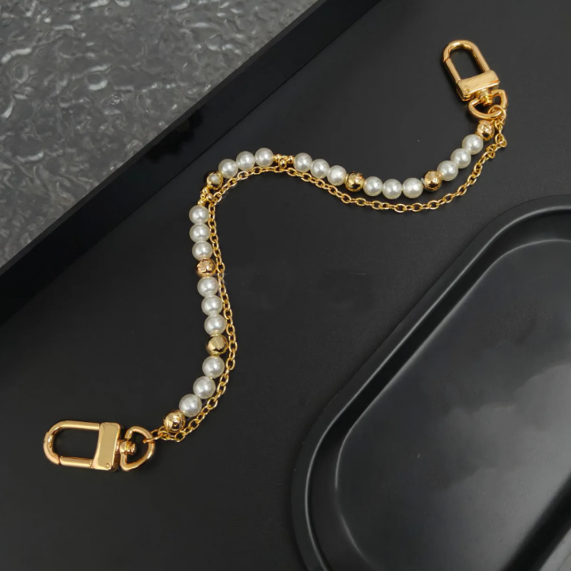 designer bag charms accessories Pearl long chain gold sliver charms for women orichalcum Belt chain golden bean turn buckle quality nice retro bag charms High Street