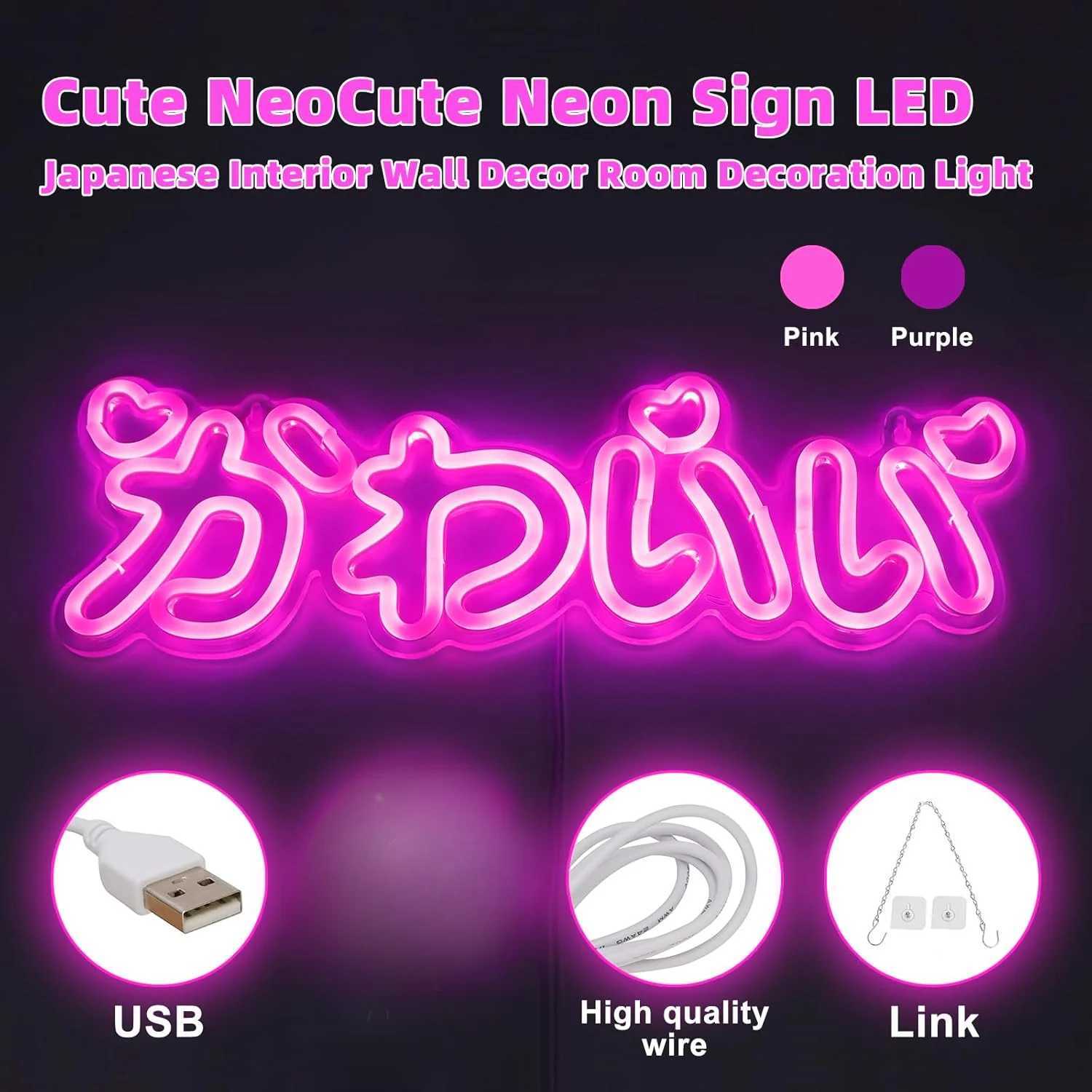 Cute Neon Sign LED Japanese Pink Neon Light Japanese Style Interior Neon for Girls Bedroom Bar Beauty Salon Decor Birthday Gift XJ250626