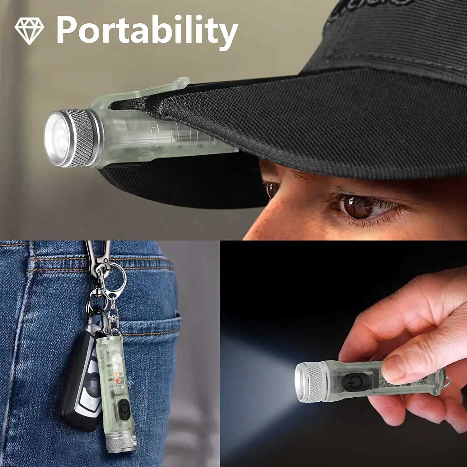 1-10PCS Fluorescent Flashlight Mini Keychain Light Rechargeable Multi-function Portable Magnetic Torch Lamp IP66 Warning Light W250701