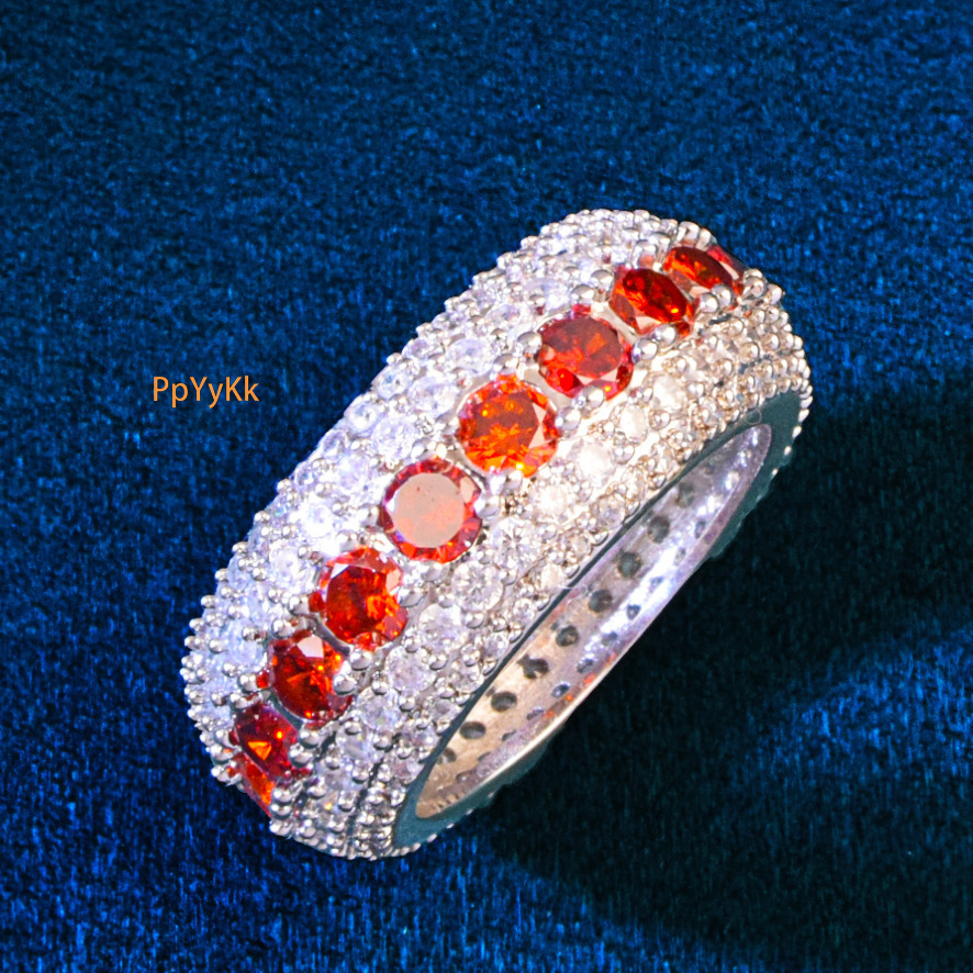 Luxury Gold Plated VVS Moissanite Iced Out Hip Hop Edgy Niche Circle Ring Bling Trendy Diamond-style Jewelry Passes the Diamond Tester