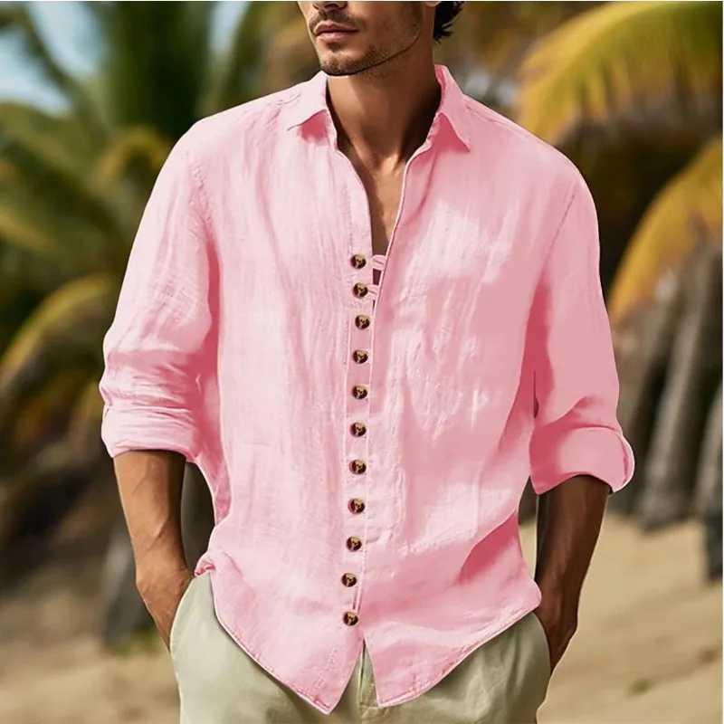 Mens Button-down Casual Shirt Cotton Long-sleeve Shirt with Collar for Spring and Autumn Festivals W250627