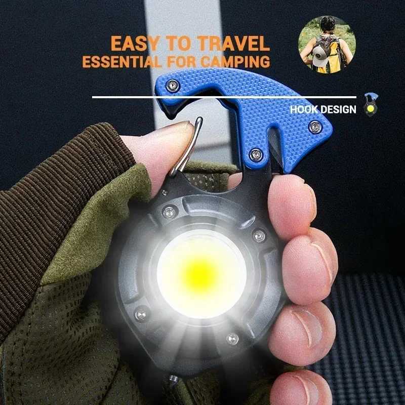 LED Flashlight Portable Multifunctional Mini COB Keychain Lamp USB Rechargeable Work Light Strong Torch Camping Outdoor Lantern W250701