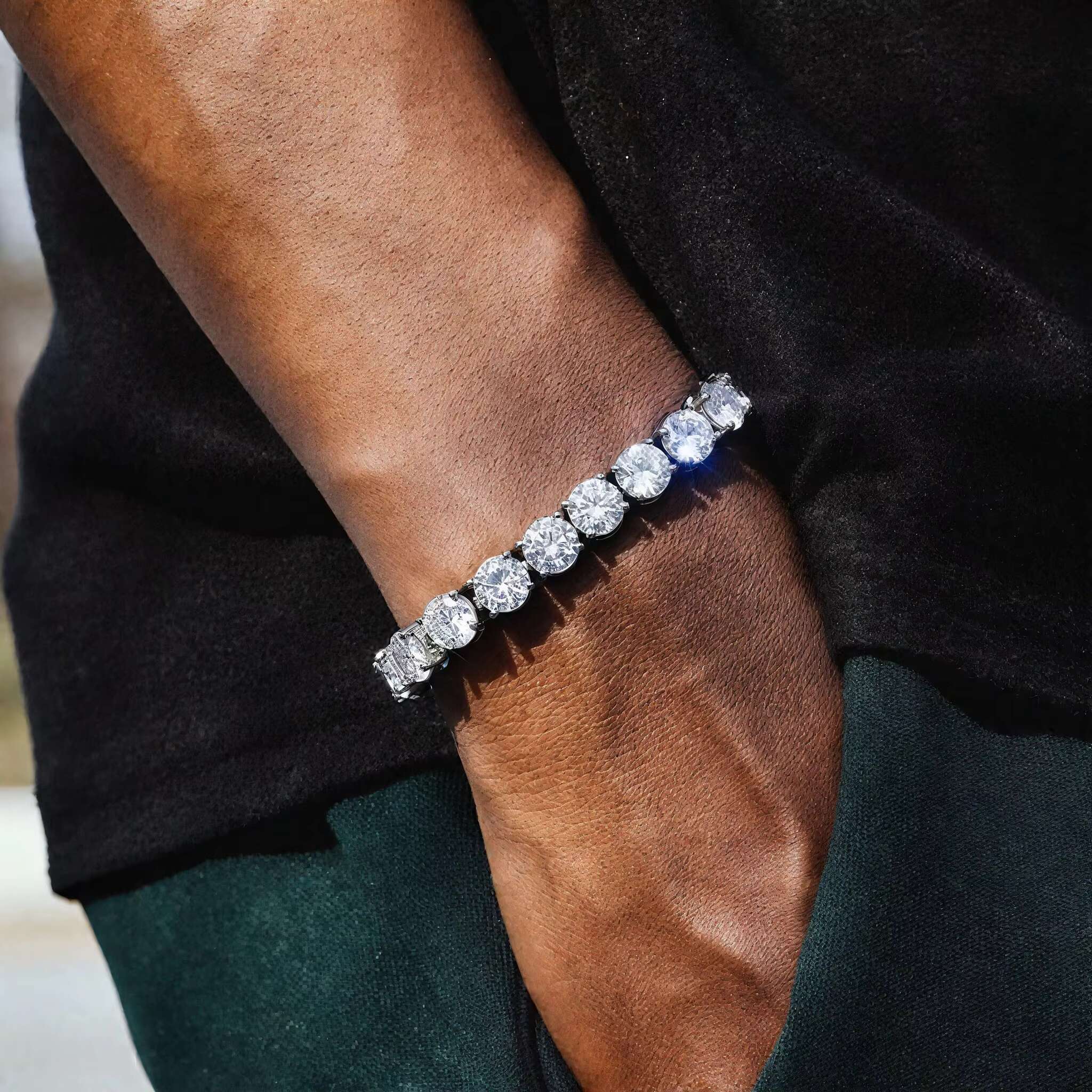 925 Sterling Silver Moissanite Tennis Bracelet VVS Round Cut Diamond Look Jewelry for Women Luxury Sparkling Gift