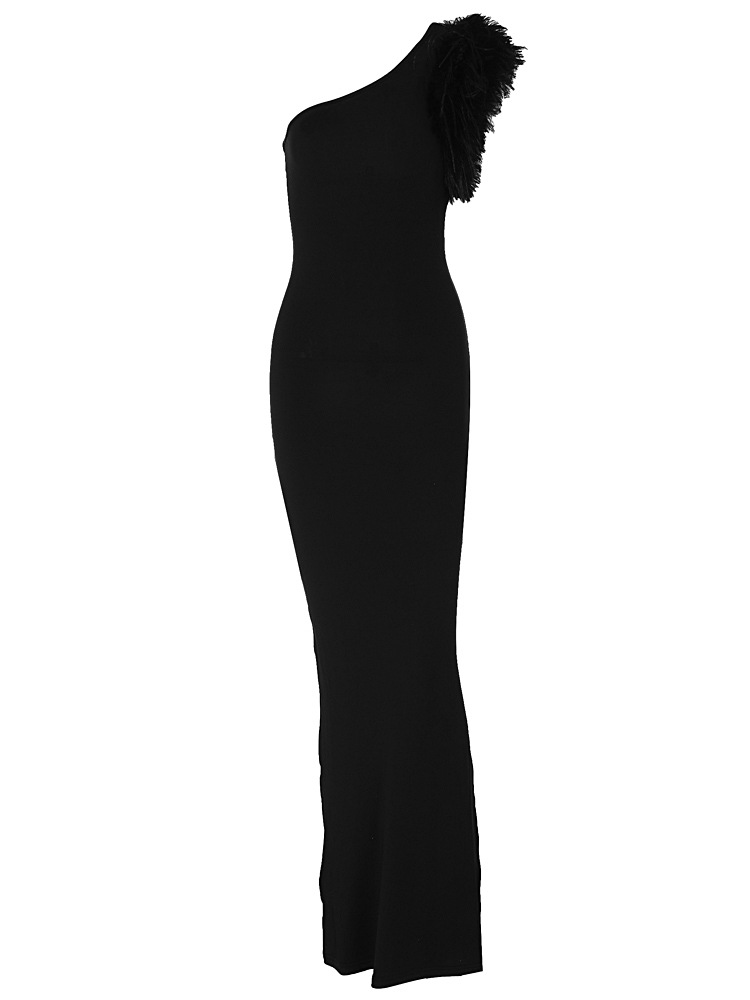 2025 New Women Sexy Halter Shoulder Sleeveless Backless Robes Lady Party Dresses Fashion Women Asymmetric Feather Hem Dress R250322