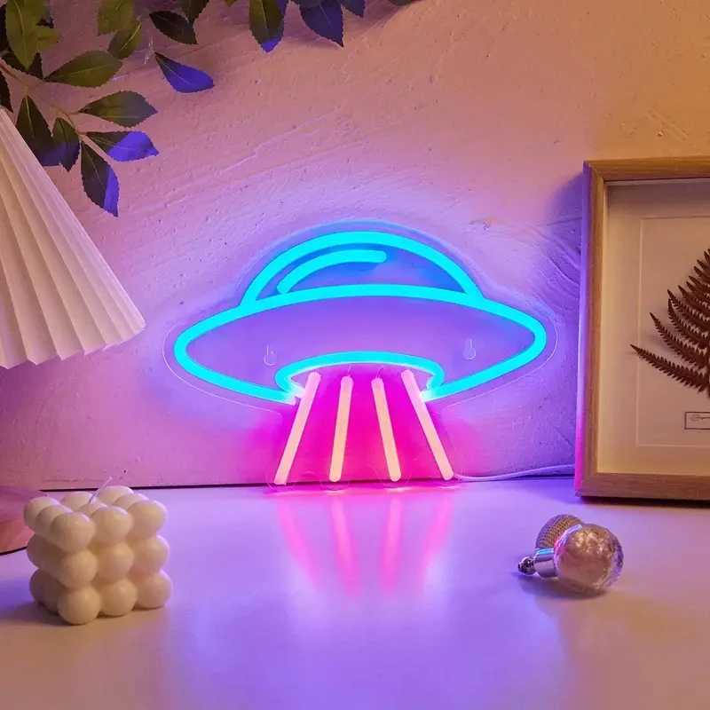 LED Neon Lights Dimmable Space Neon Signs for Wall UFO Neon Light up Sign for Bedroom Kids Space Game Room Neon Wall Signs Decor XJ250626