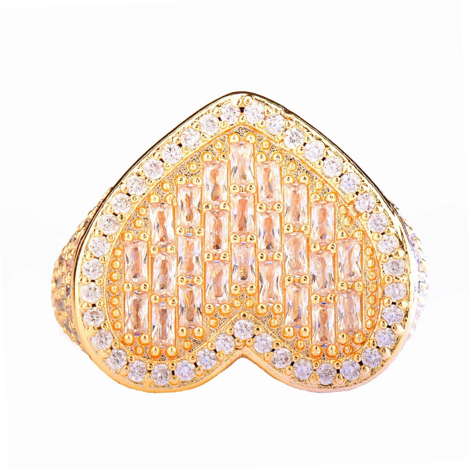 Gold Plated VVS Moissanite Iced Out Hip Hop Heart Ring Bling Edgy Versatile Jewelry - Free Shipping Passes the diamond tester