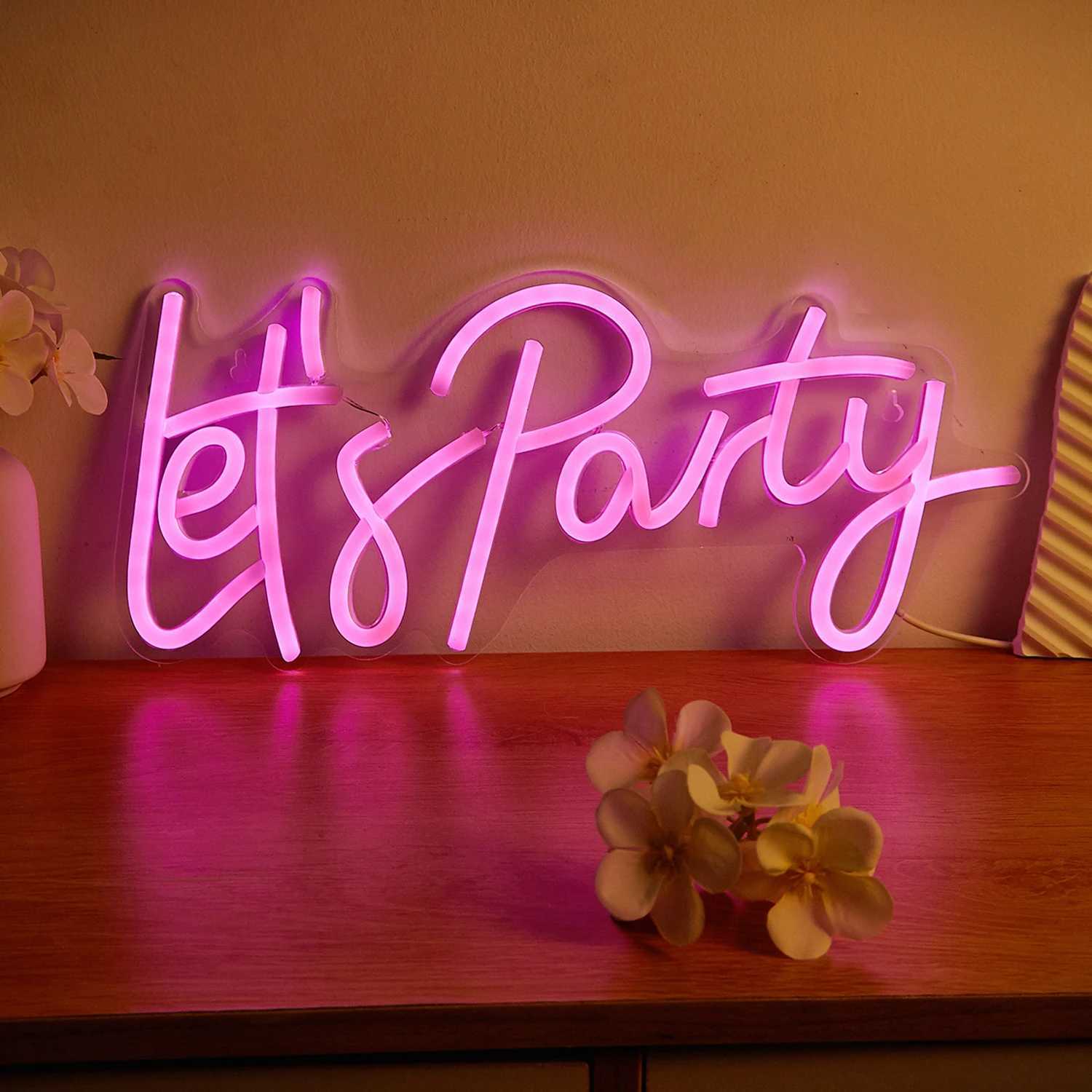 Chi-buy LED Neon Lets Party USB Powered Neon Signs Night Light 3D Wall Art Game Room Bedroom Living Room Decor Lamp SignsXJ250626