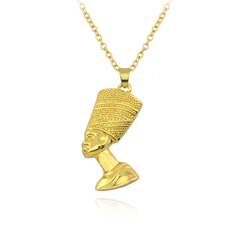 Necklace African Ancient Egyptian Queen Nefertiti Pendants For Women Hip Hop Men Gold Color Jewelry Accessories Large Size 240522