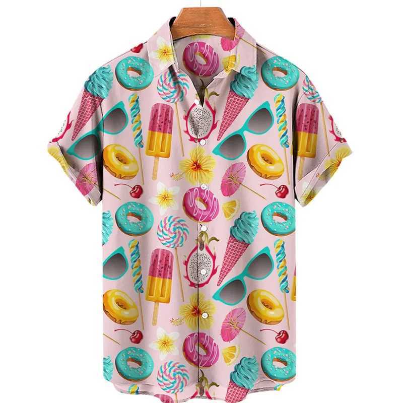 Summer Hawaiian New 3D Ice Cream Printing Shirts Men Fruits Graphic Lapel Shirt Kid Fashion Funny Short Shirts Vintage Y2k Shirt W250627