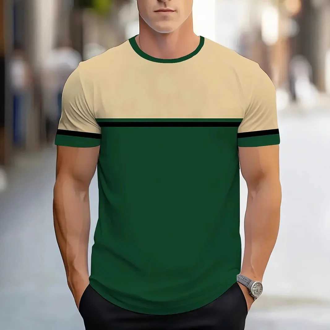 2025 Mens Crew O-Neck T-shirt Summer Street Mens 3D Stripe Print Short-sleeved Tees Casual Daily Male T Shirts Clothing W250627