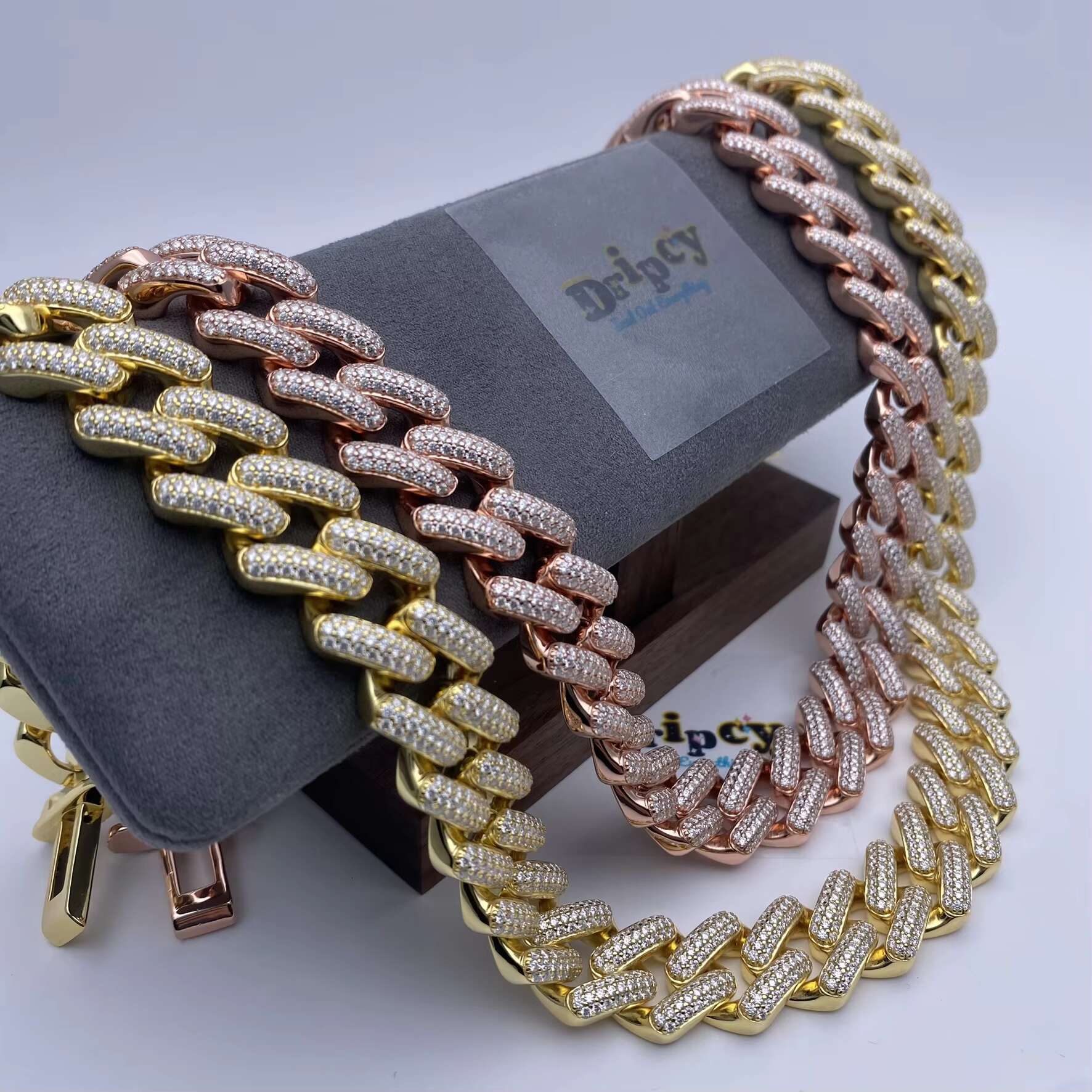 15MM Fine Jewelry Moissanite Vvs1 d Color Cuban Link Chain Real Iced Necklace Hip Hop Pass Test Bracelet Cuban Chains