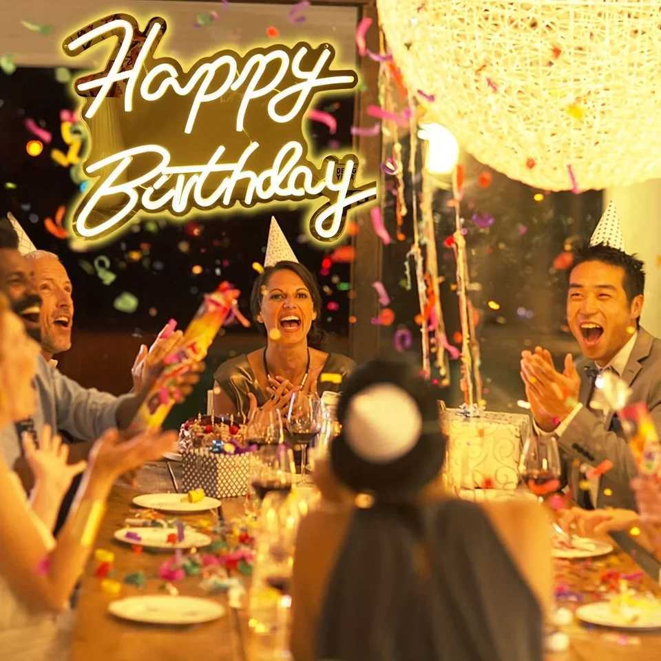 Happy Birthday Neon Sign Neon Happy Birthday Sign for Wall Decor Wall Neon Sign with Dimmable Switch Birthday Party Supplies XJ250626