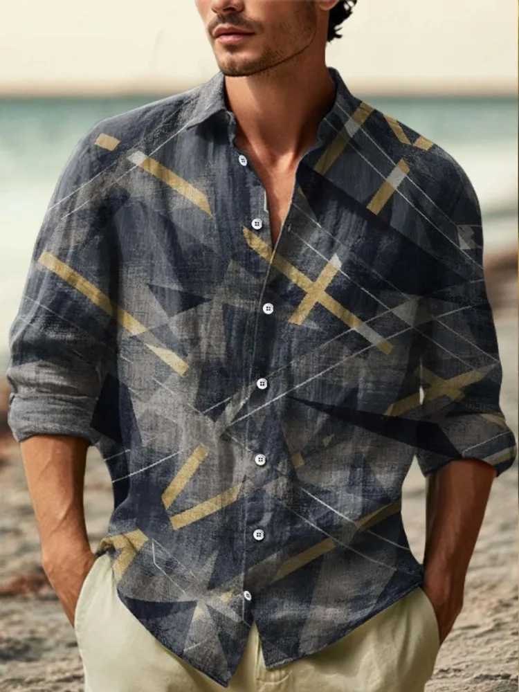 2025 Yksek kaliteli erkek yeni keten gmlek gndelik moda giyim kuma rahat nefes alabilen gmlek W250627