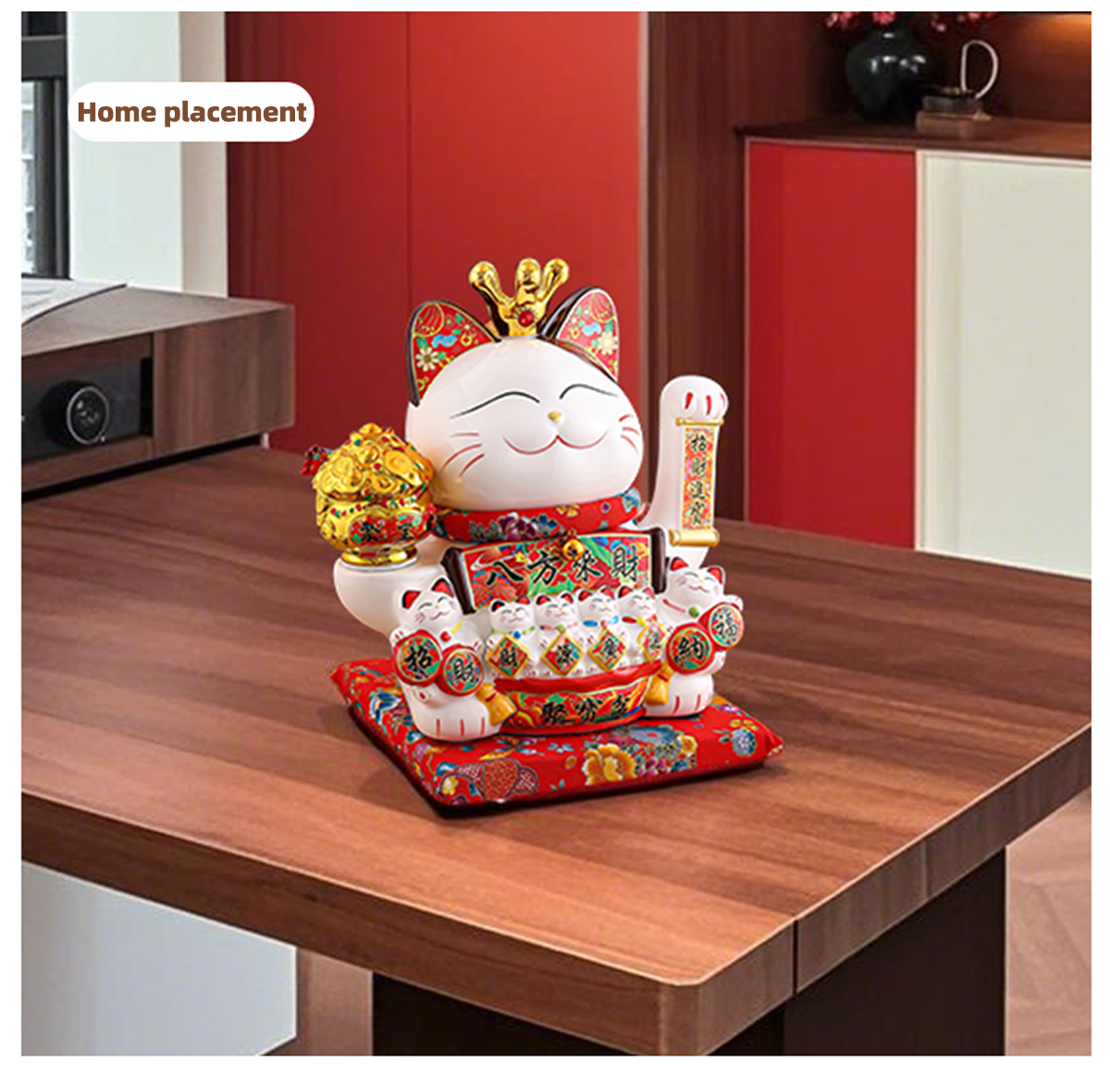 Large Zhaocai Cat Living Room Decor with Automatic Motion - Symbolize Riches & Prosperity With Realistic Design Automatic Waving Gold Ingot Cat for Ab