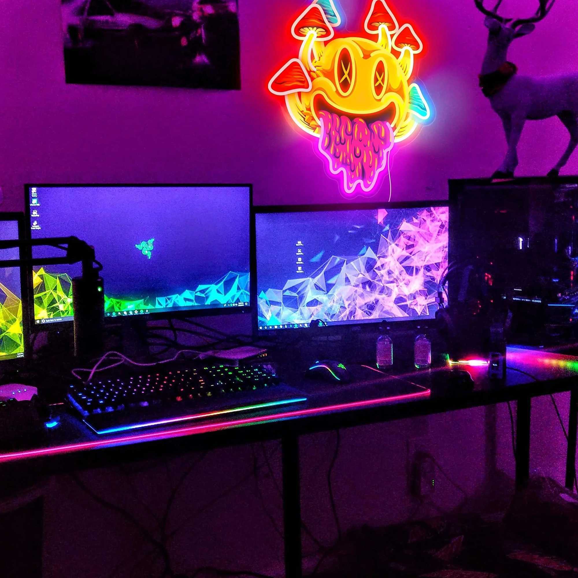 Smiling with Mushrooms Neon Sign Unique Mushroom Decor Aesthetic Room Decor Trippy Mushrooms Light for Halloween PartiesXJ250626