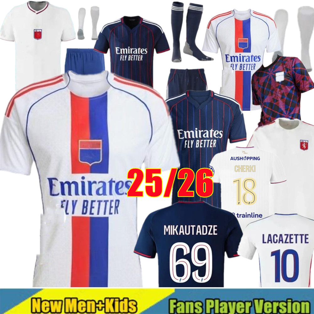 4XL 25/26 Maillot Lyon Soccer Jerseys 2024 2025 26 75-Year Olympique Lyonnais OL 3rd Fourth Shirts CHERKI man kids kit Mikautadze Men Football Shirt Kids Kits Equipment