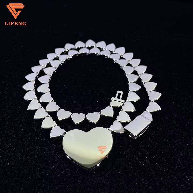Love Heart Pendant Necklace Custom 925 Sterling Silver VVS Moissanite Diamond Womens Birth Stone Heart Necklace Connected Chain