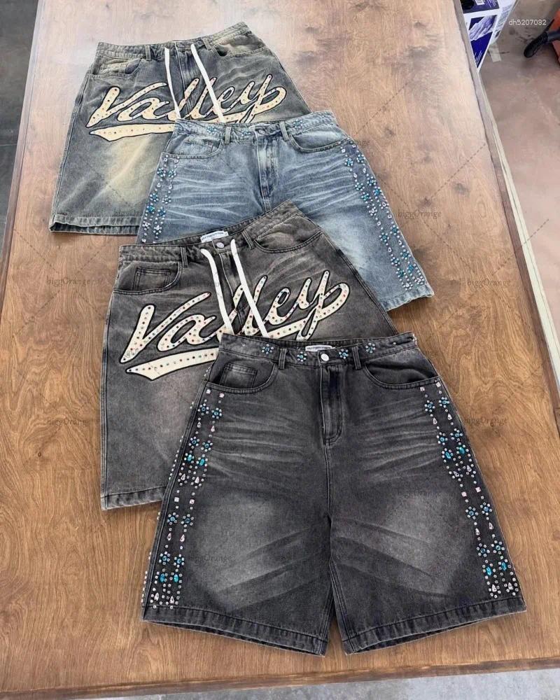 Mens Pants American High Street Fashion Clothing Hip-hop Casual Loose Jeans Men Harajuku Retro Y2K Straight Shorts Women