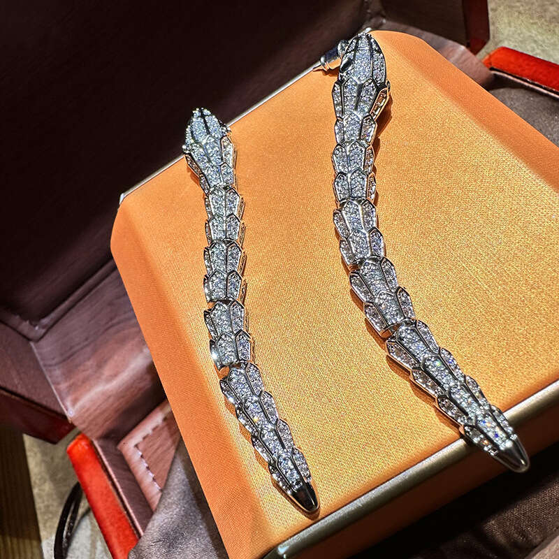 Trendy Exaggerated Personality 3D Bone Shape Earrings Sier Needle Luxurious Inlaid Zircon Snake Ear Drops