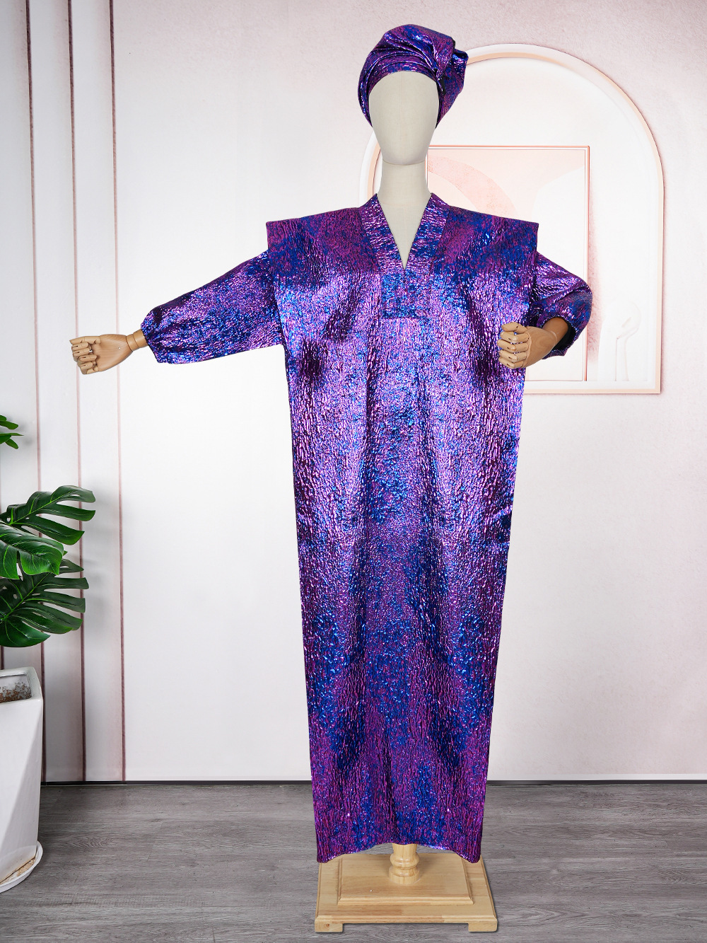 Muslim jacquard loose fitting long robe childrens plus size dress headscarf241017